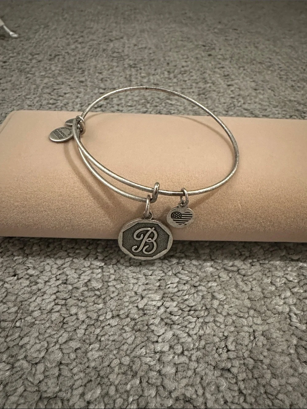 Alex and Ani Silver Initial B Charm Bangle with Flag Accent